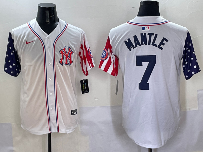 Men 2025  MLB New York Yankees #7 Mantle white jersey style 7